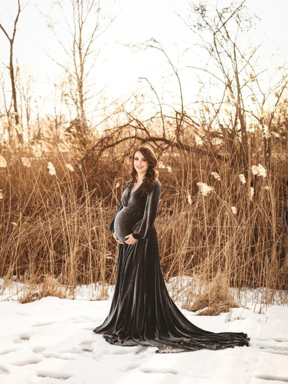 Silk Fairies Velvet Winter Maternity Gown Medium Blue Grey